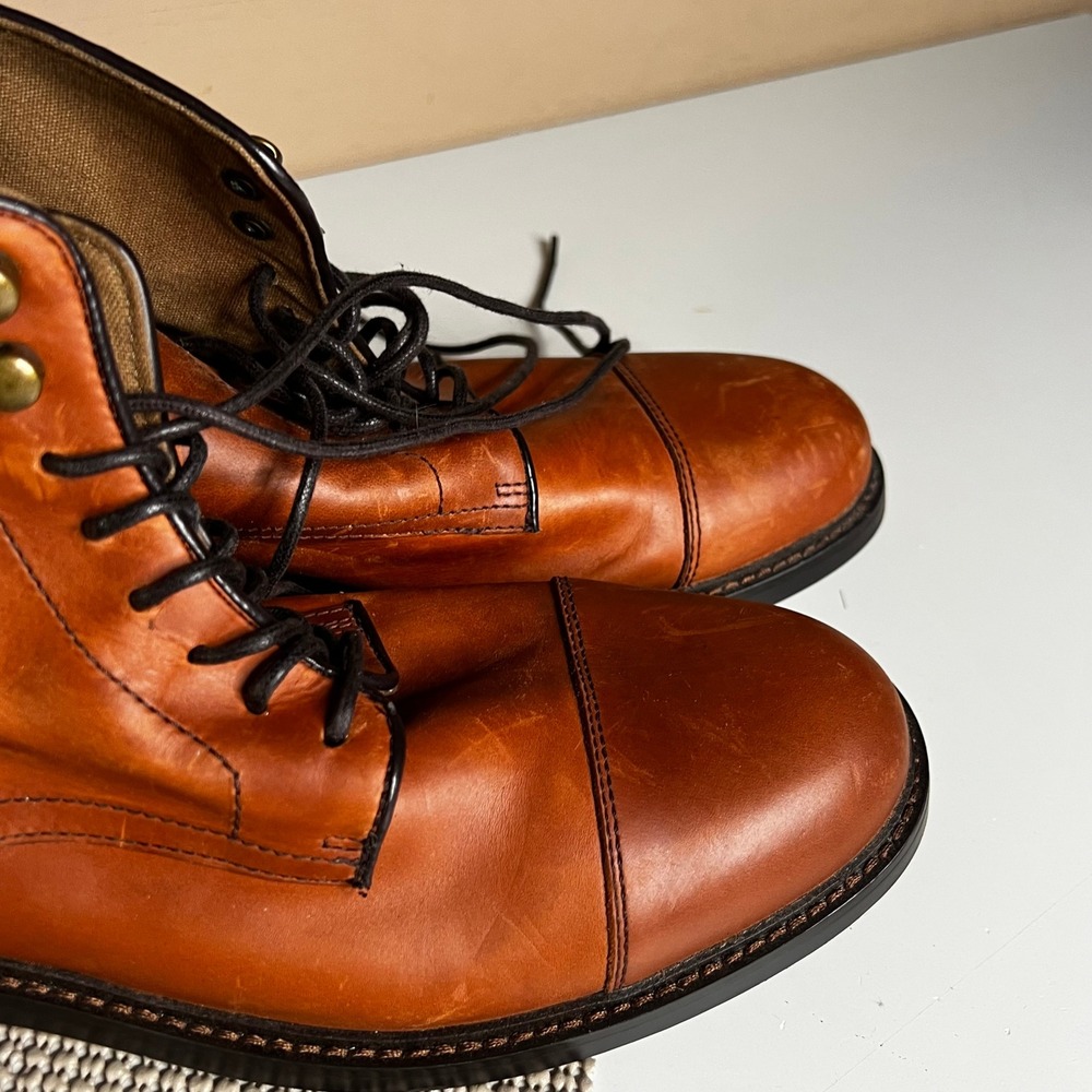 Aston Grey Biressa Mens Tan Brown Leather Cap Toe Side Zip Ankle Boots 9.5 - Picture 8 of 9
